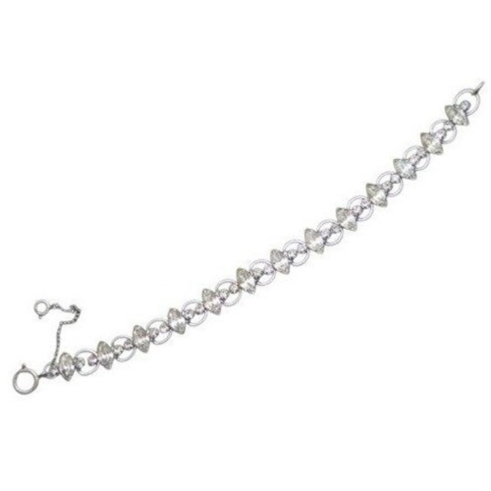 Vintage High End Sparkling Clear Rhinestone Sterling Silver Bracelet*7-3/8"‎